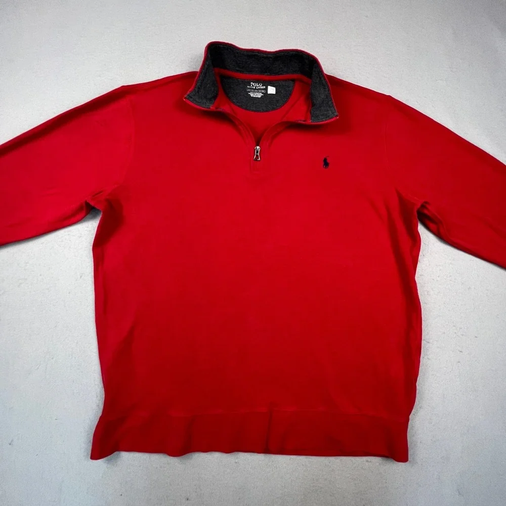 Polo Ralph Lauren Quarter Zip Pullover Mens XLT Red Cotton Blend Preppy Classic